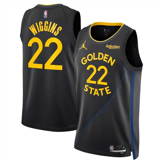Men%27s Golden State Warriors #22 Andrew Wiggins Black 2024-25 Statement Edition Stitched Jersey Dzhi